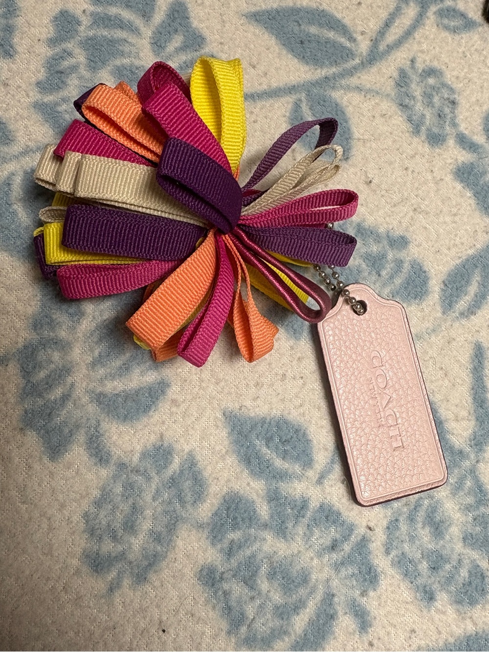 Coach Poppy Pom Charm with Pebbled Pink Leather Hangtag
